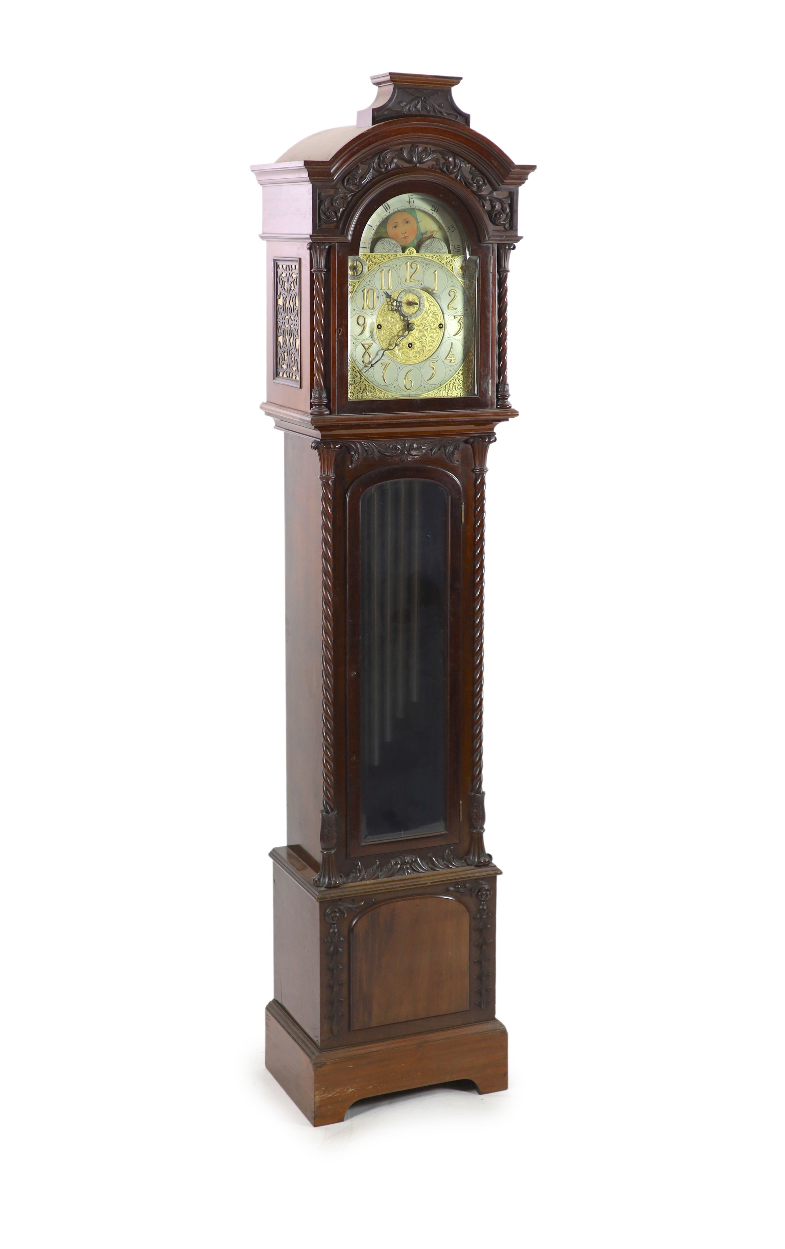 A late Victorian mahogany chiming longcase clock, H 248 W 56cm.